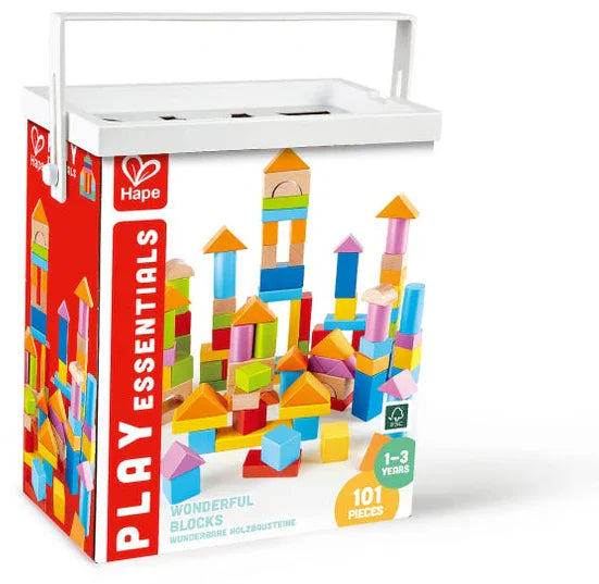 Hape 101 Beech Blocks Wooden with Shape Sorter Lid