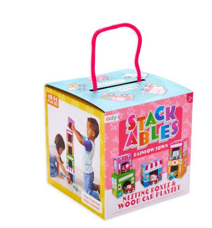 Stackables - Rainbow Town Nesting Boxes and Wooden Car Playset