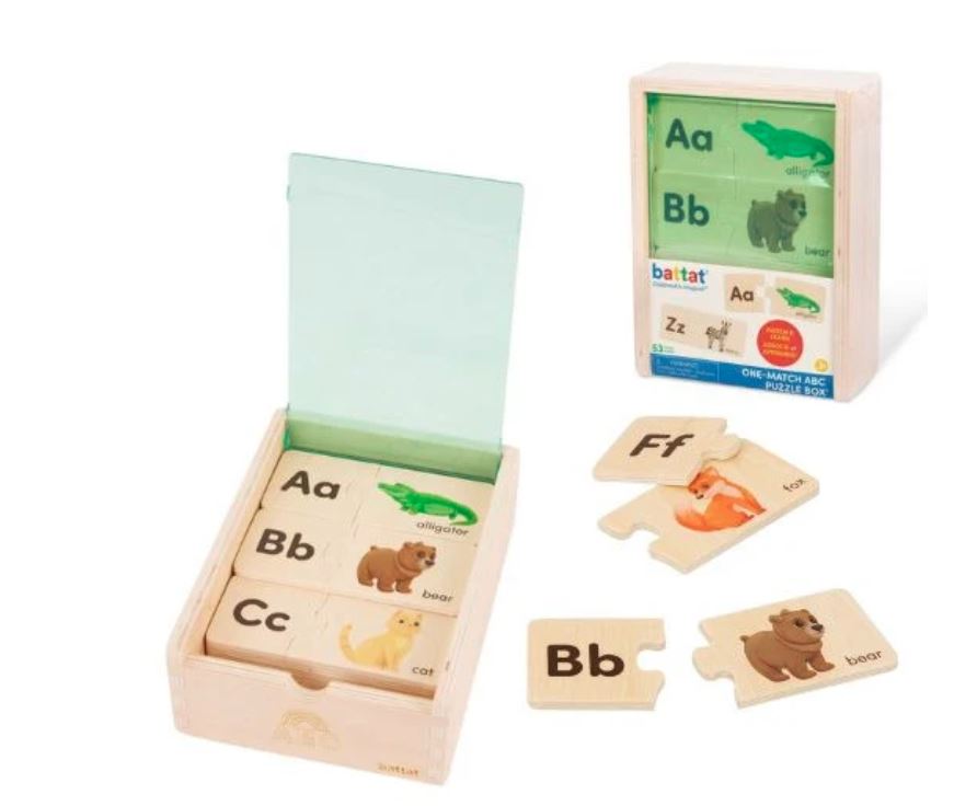Battat Wooden Self-Correcting Alphabet Puzzle Box Set