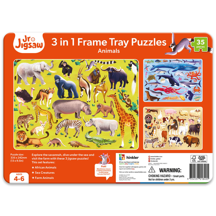 Frame tray 3 Puzzles Animals