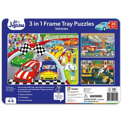 Frame Tray 3 Puzzles Vehicles Hinkler