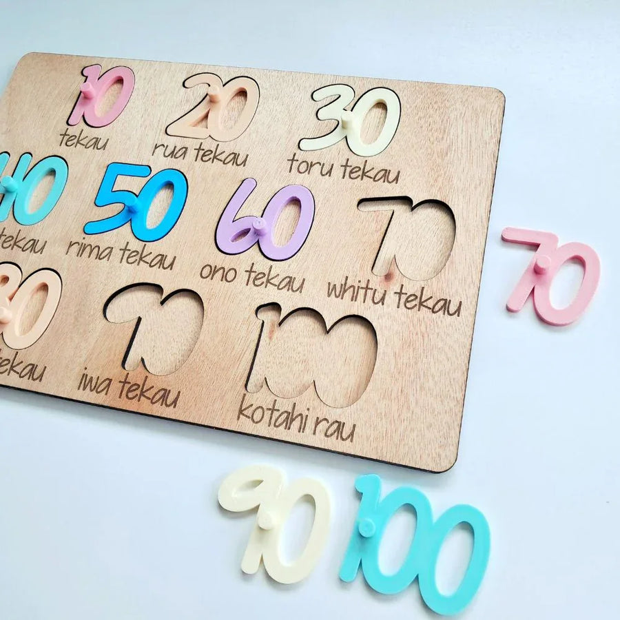Numbers 10-100 Te Reo Maori Puzzle  Pastels