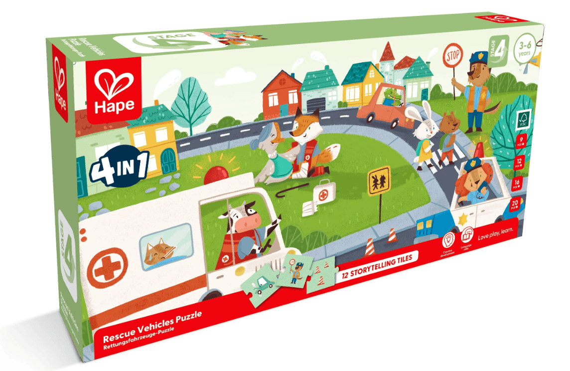 Hape Rescue Vehicles 4 in 1 Puzzle & Storytelling