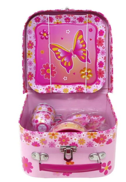 Pink Poppy Tin Tea Set in Carry Case