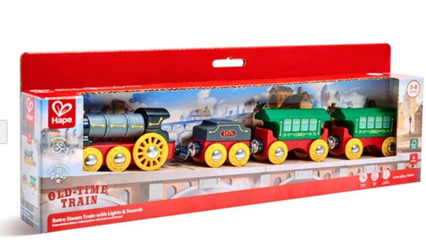 Hape Retro Wooden Steam Train with Lights and Sounds