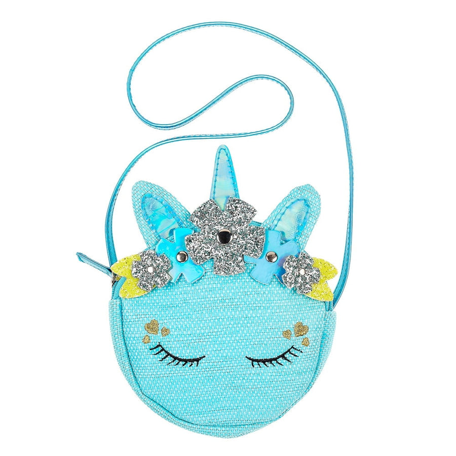 Bag Anette Unicorn Blue with Flowers and Shoulder Strap