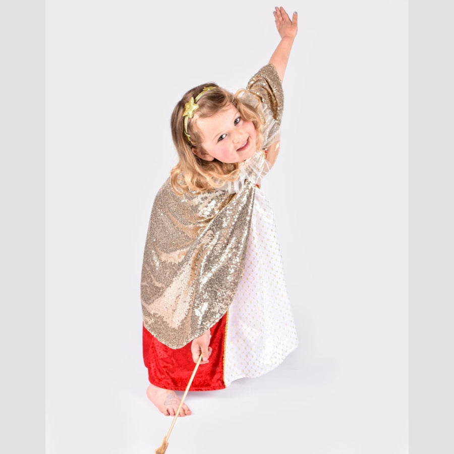Gold Sequin Cape with Gold Star Glitter Headband 3-8 years