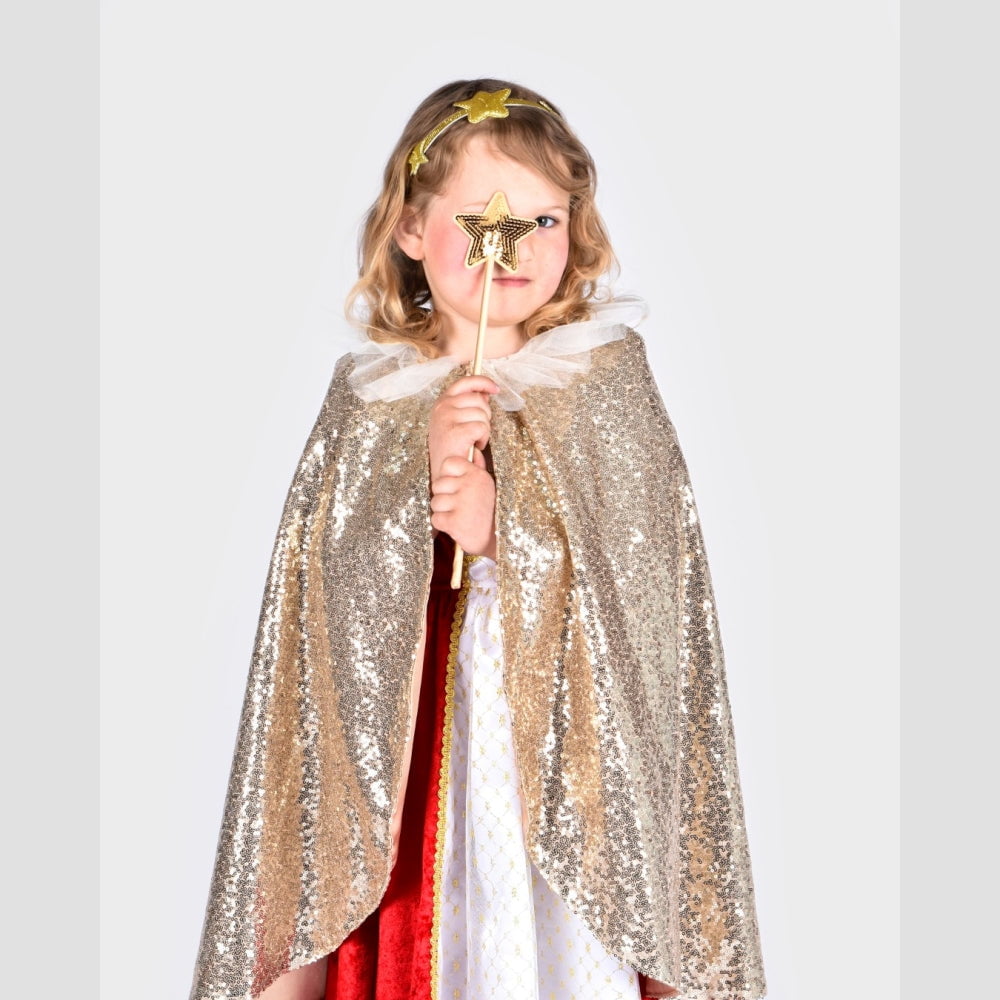 Gold Sequin Cape with Gold Star Glitter Headband 3-8 years