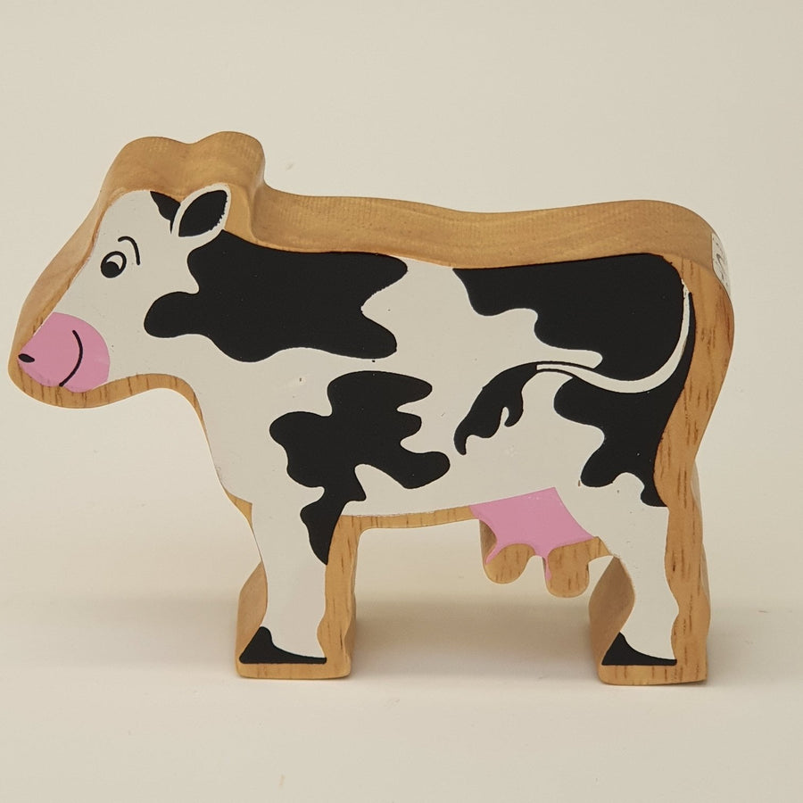Wooden Black & White Cow