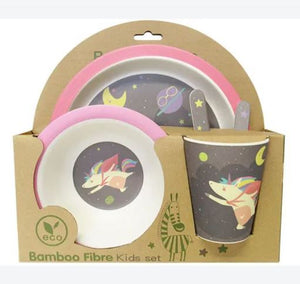 Bamboo Kids Plate bowl Cup Cutlery Set - Time to be a unicorn
