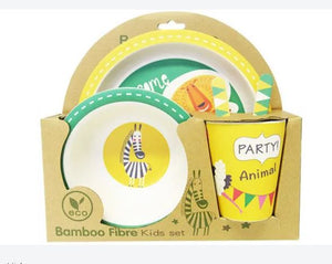 Bamboo Kids Plate bowl Cup Cutlery Set - Welcome to our party