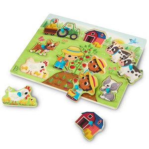 B Wooden Puzzle Farmer & Farm Animals Peg Puzzle
